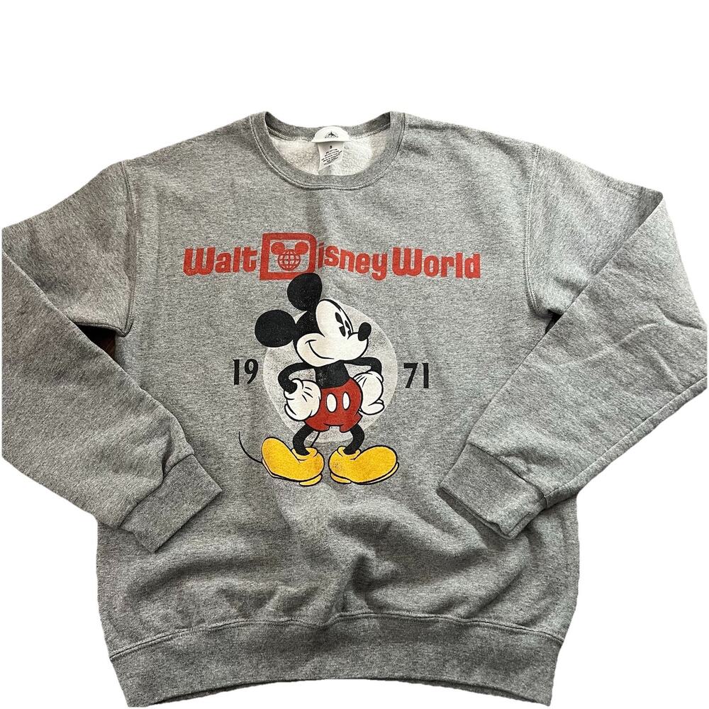 Mickey Mouse Disney World Size S Gray Crewneck Retro Cartoon Sweatshirt 1971